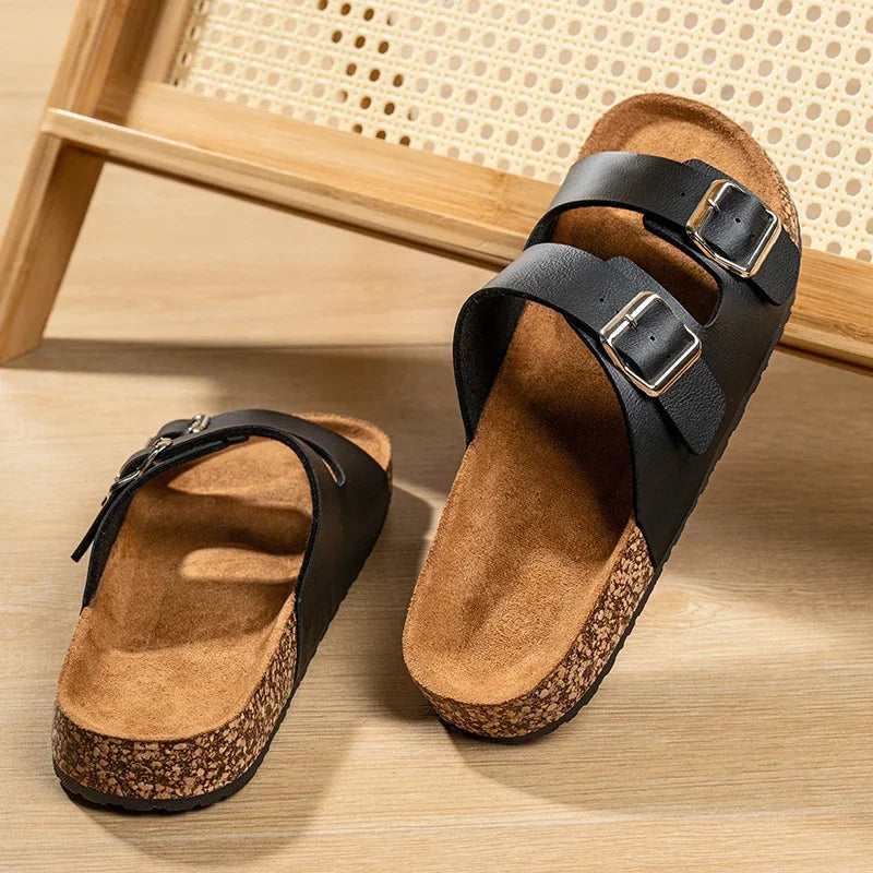 Fashion Classic Unisex Slippers For Men Comfortable Summer Cork Shoes For Men Outdoor Sandals Microfiber