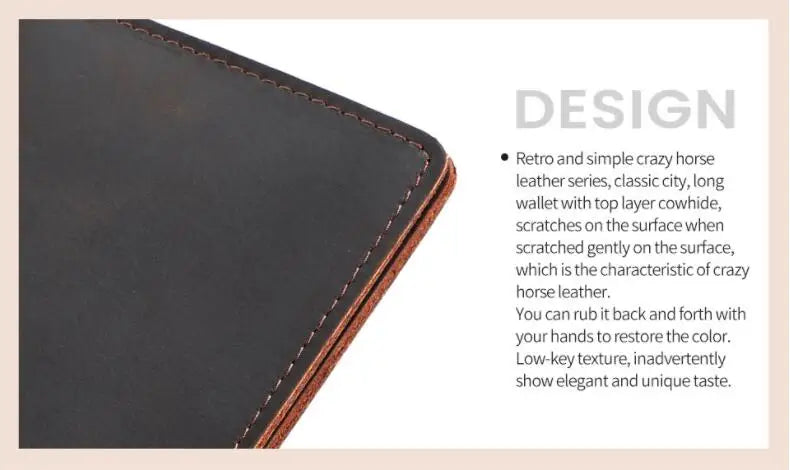 Man 100% Real Cow Leather Wallet Long Billfold Credit Card Holder Purse for Men Outfits Birthday Gift