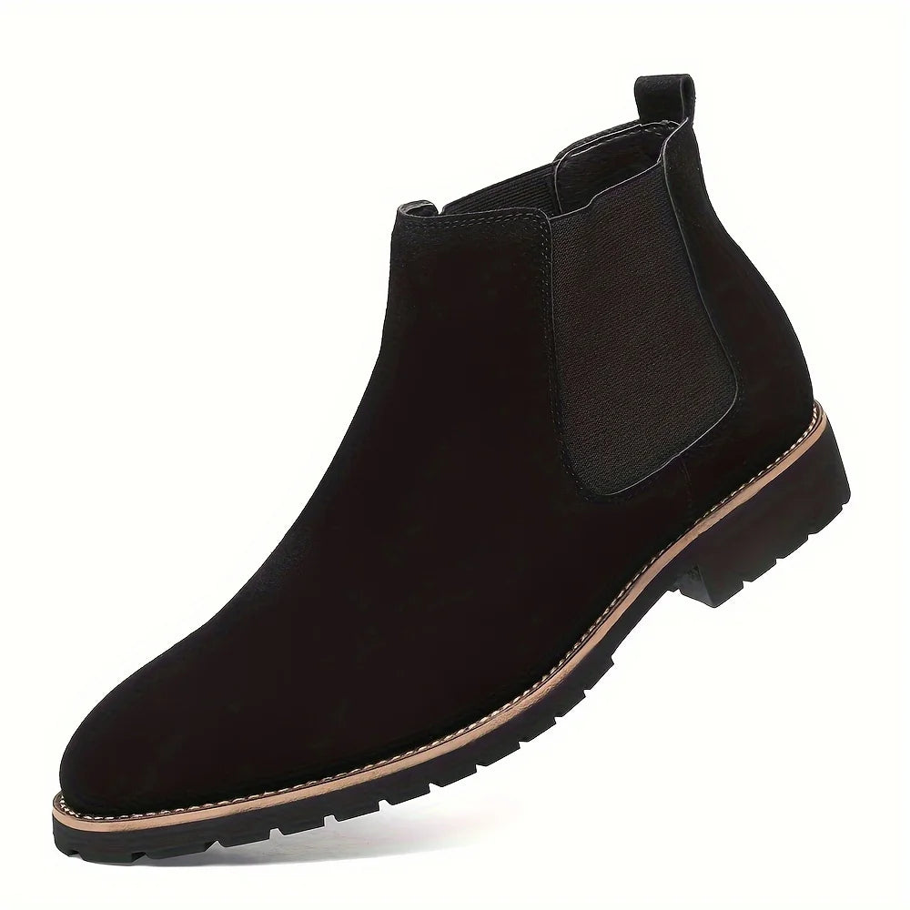 Men's Round Toe Mid-Top Boots, Fashionable Frosted Chelsea Boots, Slip-On Casual Boots