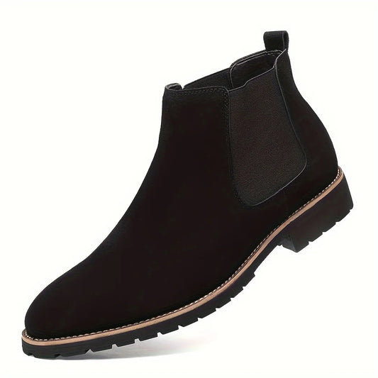 Men's Round Toe Mid-Top Boots, Fashionable Frosted Chelsea Boots, Slip-On Casual Boots