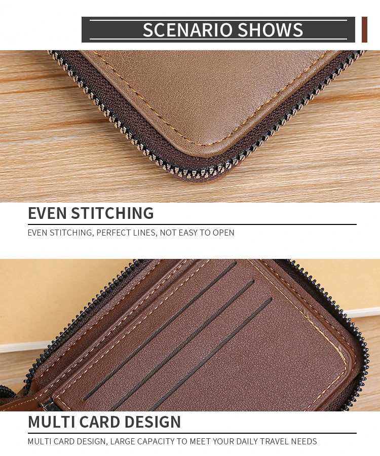 Men's Wallet Made of Leather Wax Oil Skin Purse for Men Coin Purse Short Male Card Holder Wallets Zipper Around Money Bag