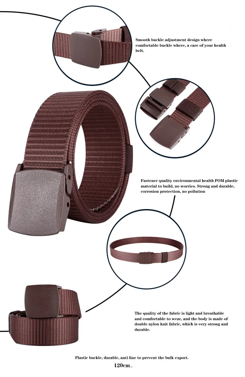 Men Belts Fashion Unisex Jeans Belts Adjustable Belt Men Outdoor Travel Hunting Waist Belt Automatic Plastic Buckle for Pants