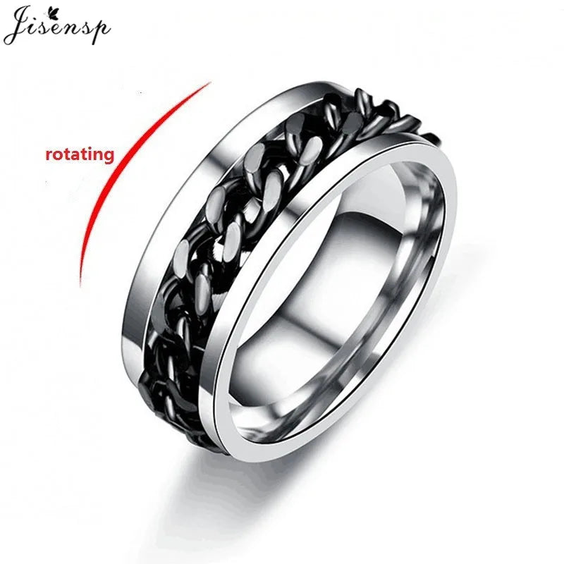 Stainless Steel Rotatable Chain Ring for Couples Jewelry Spinner Fidget Release Anxiety Ring Multifunctional Anillos De Ansiedad