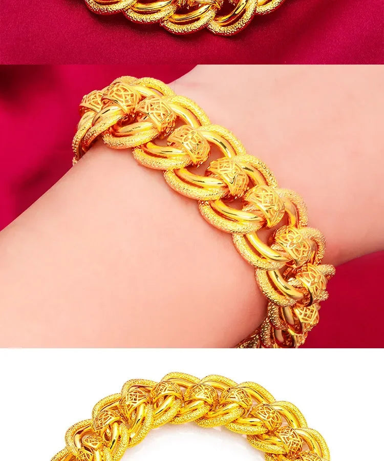 Goldpure 9999 24K Real Gold 20mm Men's Bracelet Watch Chain Wide Edge Classic Fashion Domineering Gift for Father Dad Braceletsg
