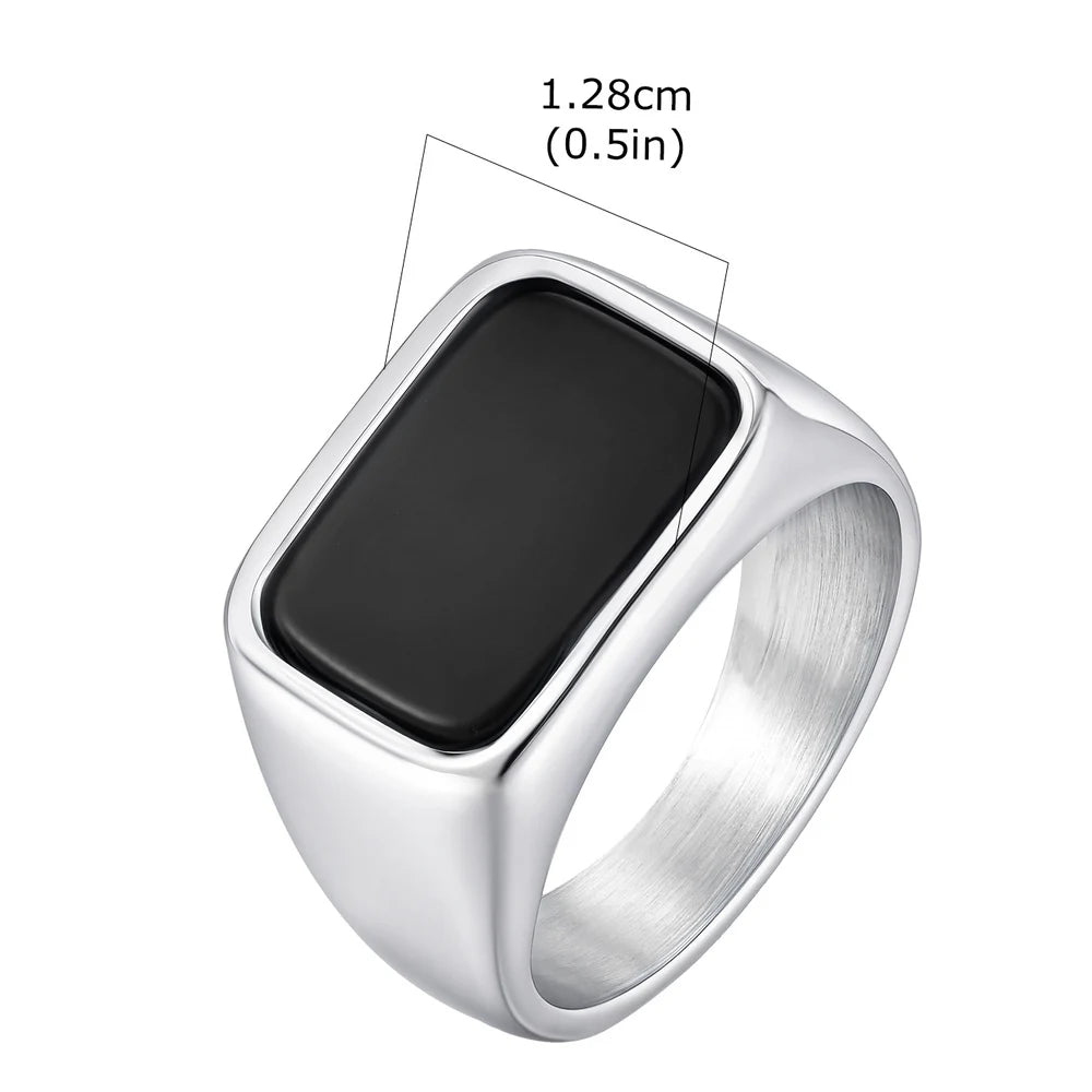 Vnox Men's Stainless Steel Geometric Glass Stone Signet Ring, 12.8mm Width Size 7-12 Waterproof Rectangle Top Ring Gift for Men‌