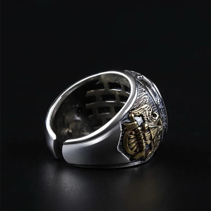 Retro Golden Eye of Providence Large Ring For Men Punk Gothic Open Ring Handmade Jewelry Rock Hiphop Biker Accessories Man Gift