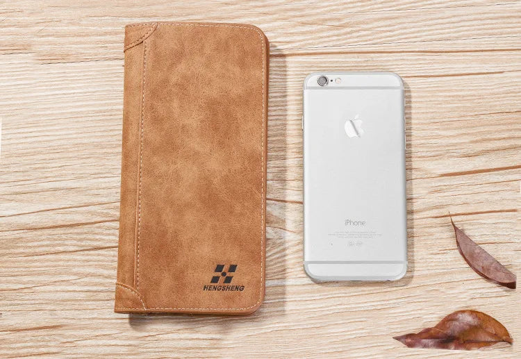 Long Men's Wallet Retro Casual Brand Wallet Korean Version Clutch Large Capacity Frosted Card Holder