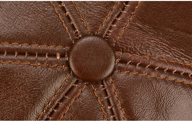 2025 New Style Men Cowhide Hat Winter Warm Outdoor Protect Ear Real Leather Adjustable Baseball Cap Men Real Cowhide Leather Cap