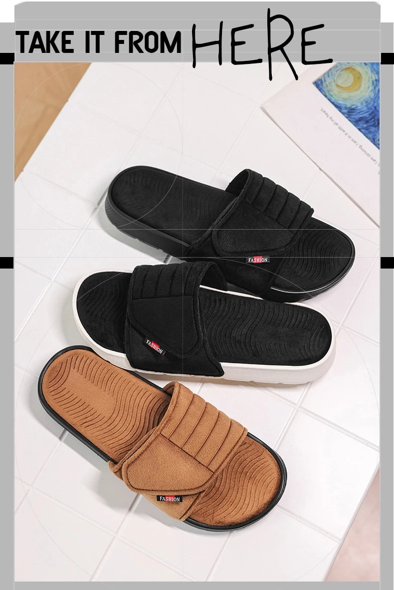 Men's Fashion Slippers Solid Color Flat Heel Retro Style Solid Color Ultra-light Soft Sole Silent Home Suede Casual Shoes