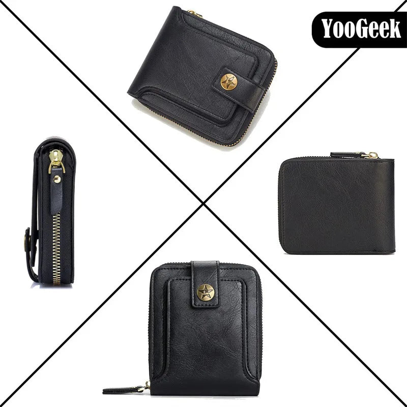 Leather Men’s Wallet Luxury Mens Purse Male Zipper Card Holders with Coin Pocket Rfid Wallets Gifts for Men Money Bag