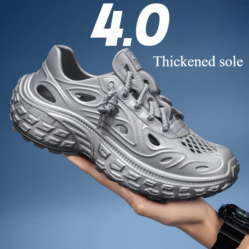 Sandals for Men Outdoor Non-slip Tire Sole Hole Shoes Hollow Breathable Men's Sandals Beach Lightweight Platform Sneakers Men