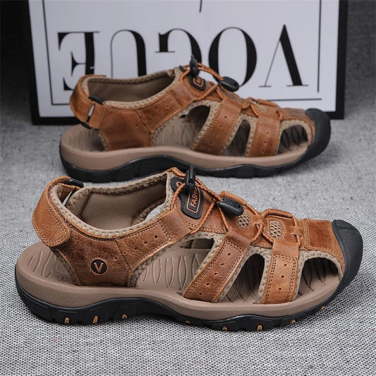 2025 Summer Men Sandals Leather Mens Casual Shoes Breathable Outdoor Sandals for Men Beach Shoes Slippers Fashion Roman Shoes