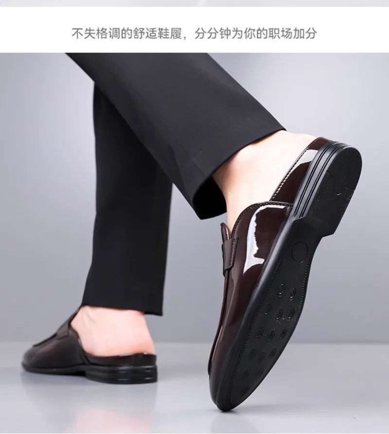 Brand Men's Shoes Luxury Leather Slippers Fashion Baotou Half Slippers for Men Business Dress Slippers Casual Loafers Man Shoes