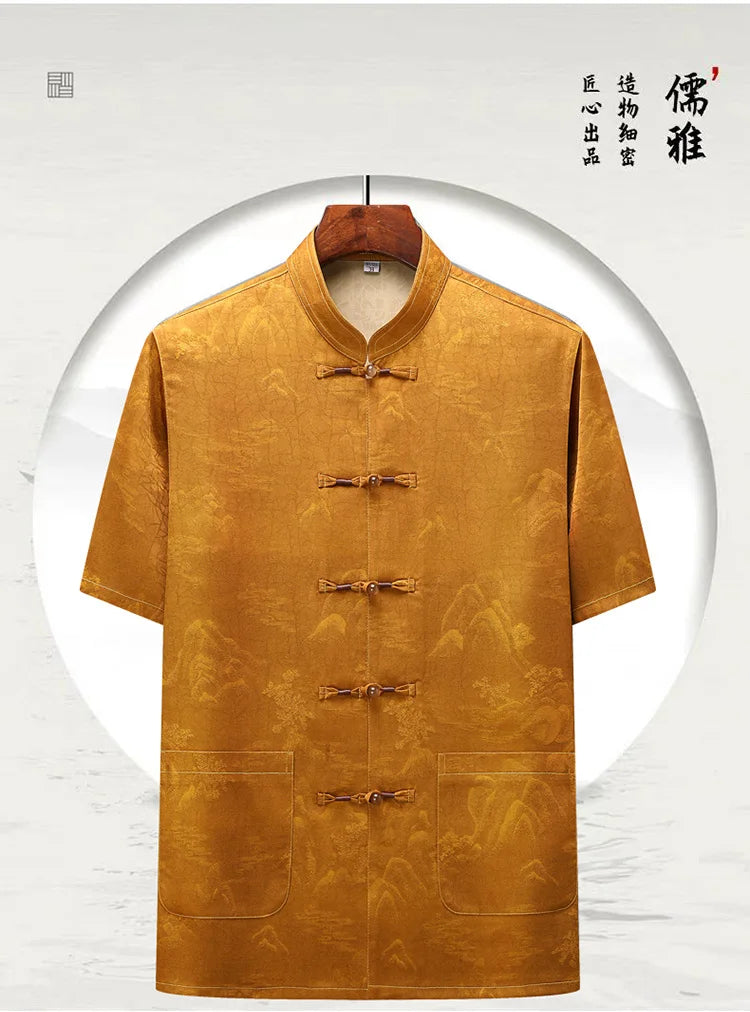 (Shirt + trousers) 2025 summer new fashion men shirt short sleeve shirts mens sets High quality shirts male Two Piece M-4XL