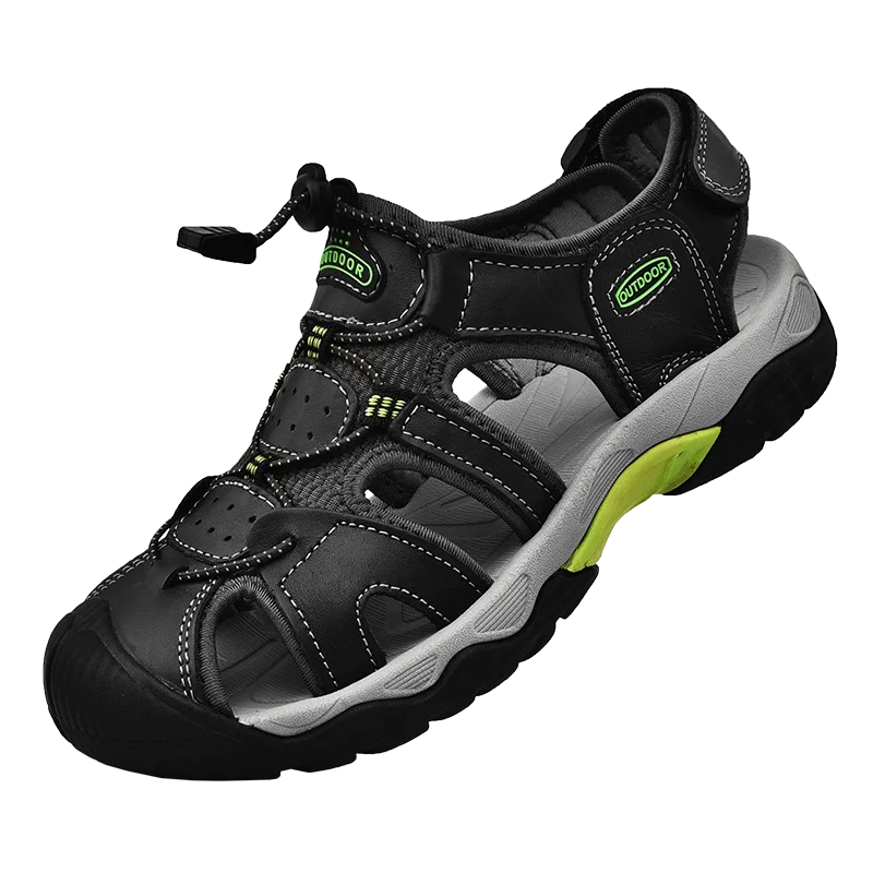 2024 Men Genuine Leather Shoes Men's Sandals Durable Handmade Stitching Close Toe Non Slip Footwear for Indoor Outdoor Beach