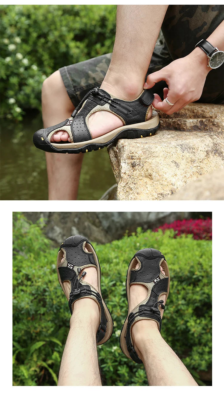 Summer Hiking Sandals for Men Quick Dry Outdoor Trail Walking Closed Toe Water Sandals Casual Lightweight Summer Beach Shoes