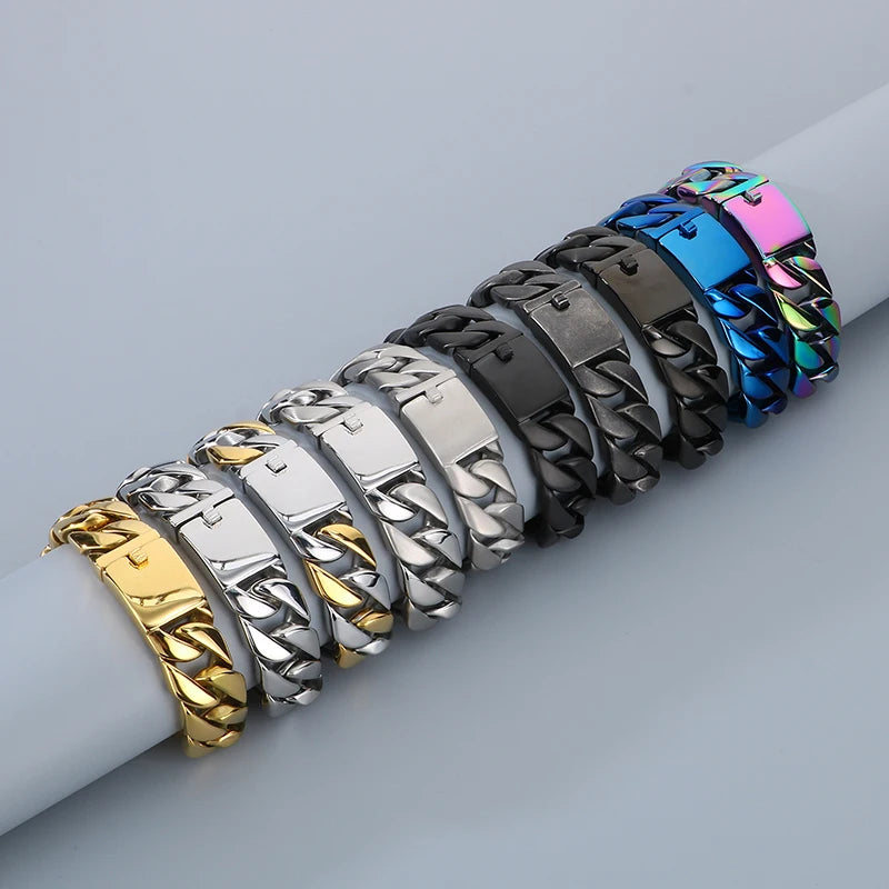 HAOYI Dropshipping 20mm Gold Color Bracelet Bangle Men's Heavy Chunky Link Chain Bracelet Fashion Jewelry Gifts