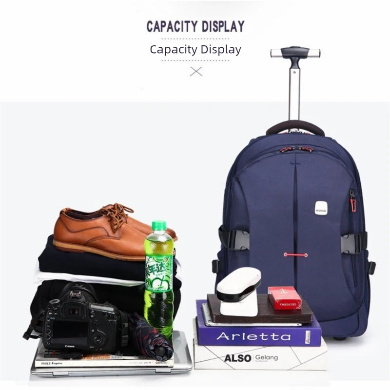 Airline Approved Carry On Backpack for Men Large Capacity Luggage with Telescopic Handle Durable Wheels TSA Friendly Travel Bag