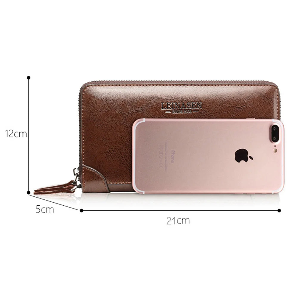 Men's wallet long wallet quality PU leather wallet men's Double Zipper Coin Pocket Purse youth business clutch Phone bag