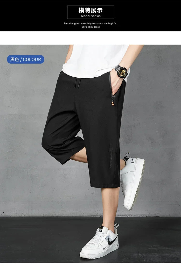 Men's Shorts Summer Thin Soft Cropped Pants Sports Casual Straight Shorts Oversize Sweatpants Quick Drying Jogger