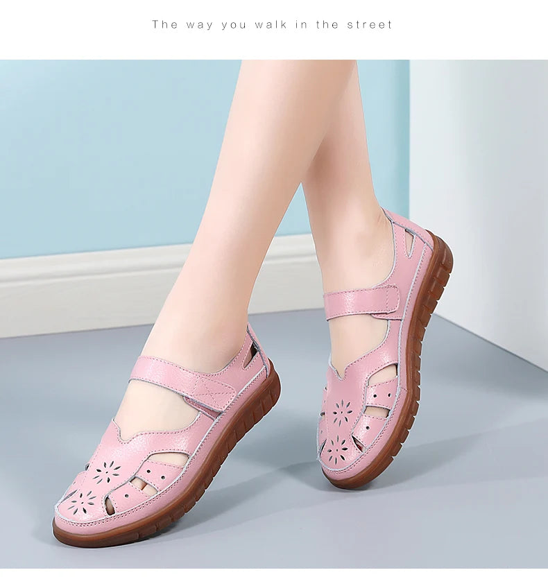 Sandals Summer Breathable Leather Slippers Women Fashion Non-Slip Casual Roman Shoes Ladies Sandals on Sale Off White Shose