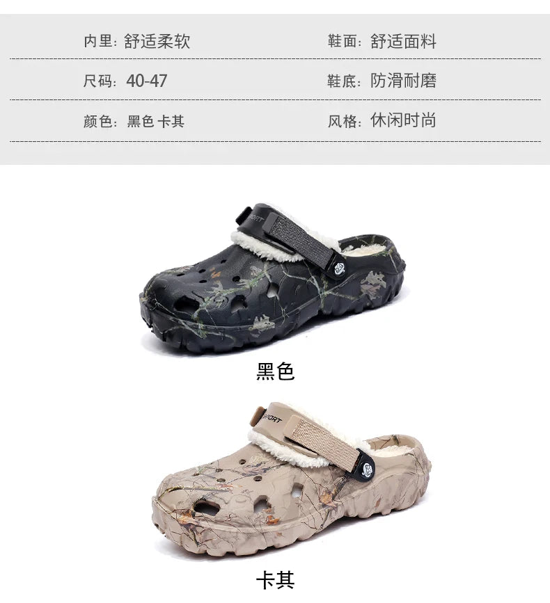 Waterproof cotton slippers for men winter 2024 new cashmere thickened warm waterproof non-slip indoor shoes