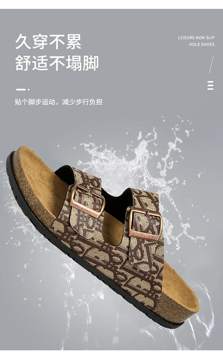 2025 Luxury Cork Slippers for Men Fashion Print Designer Slides Man Summer Mules Slippers Men Comfortable Brand Sandals Unisex