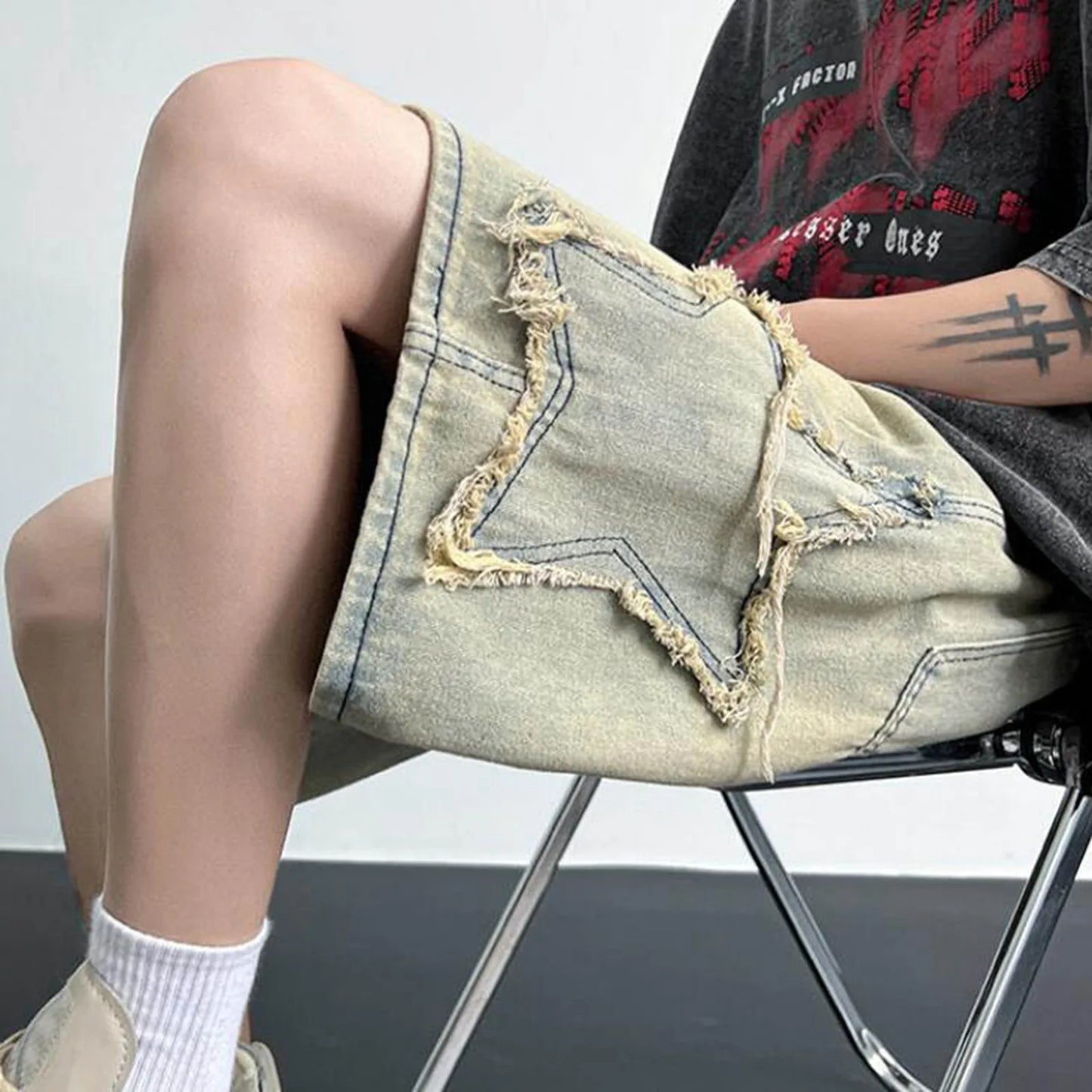 Fashion Denim Shorts For Men Summer Comfortable High Waist Drawstring Short Pants Men’s Streetwear Star Loose Casual Shorts