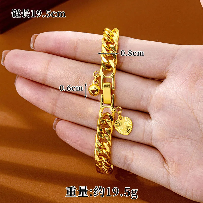 Goldpure Luxury 24K 9999 Pure Gold real gold Women's Bell Clasp Boss Bracelet Chain Bracelet