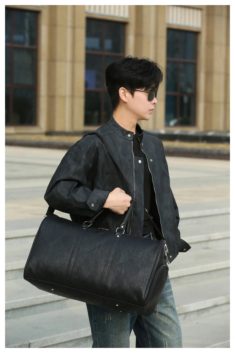 Soft Leather Travel Bag Large Capacity Fashion Weekend Bag Handle Bag Lightweight Sports Gym Bag With Separate Shoe Compartment