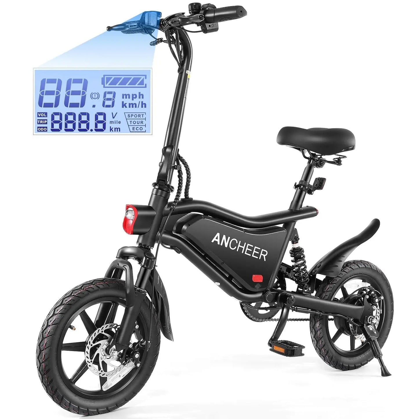 Folding Electric Bike for Adults, 374Wh Ebike, 20MPH Electric Bikes, 14" Foldable Electric Bicycle, 20-50 Miles, Customized
