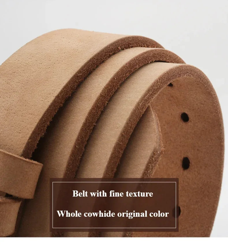 Leather Belt for Men Made From Genuine Whole Cowhide, Trimmed Edge Belt, Cowhide in Natural Color, Casual and Retro Style,