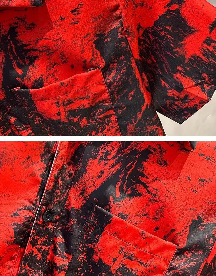 Men's Clothing 2025 Summer Fashion Vintage Print Button Up Shirt Casual Streetwear Y2K Short Sleeve Loose Tops Camisas De Hombre