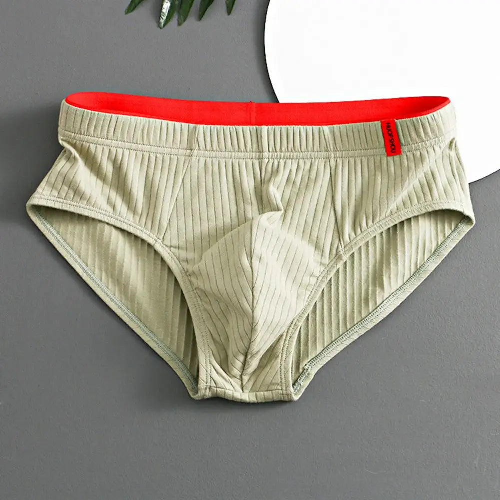 Men Briefs Mid Waist Elastic Soft Breathable Anti-septic U Convex Striped Solid Color Casual Men Underpants underwear men