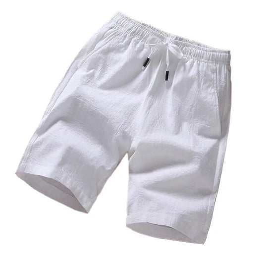 Men Shorts Slim Fit 2025 Summer Cotton Linen Knee Length Breathable Male Clothing Pure Straight Shorts Big Size M-6XL 7XL white