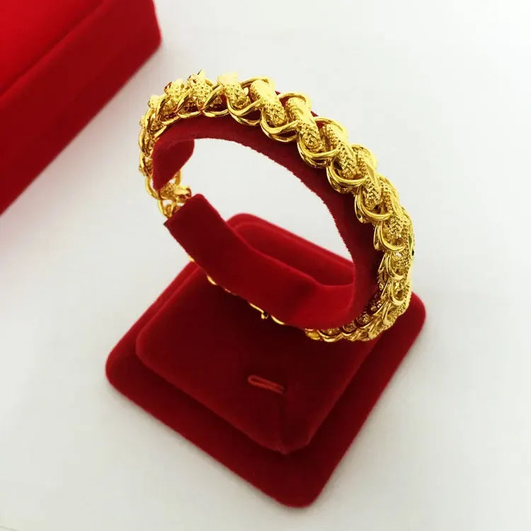 Real Gold color Chain Bracelet for men Pure Adjustable Fried Dough Twists Chain for Women Fine Jewelry Gifts