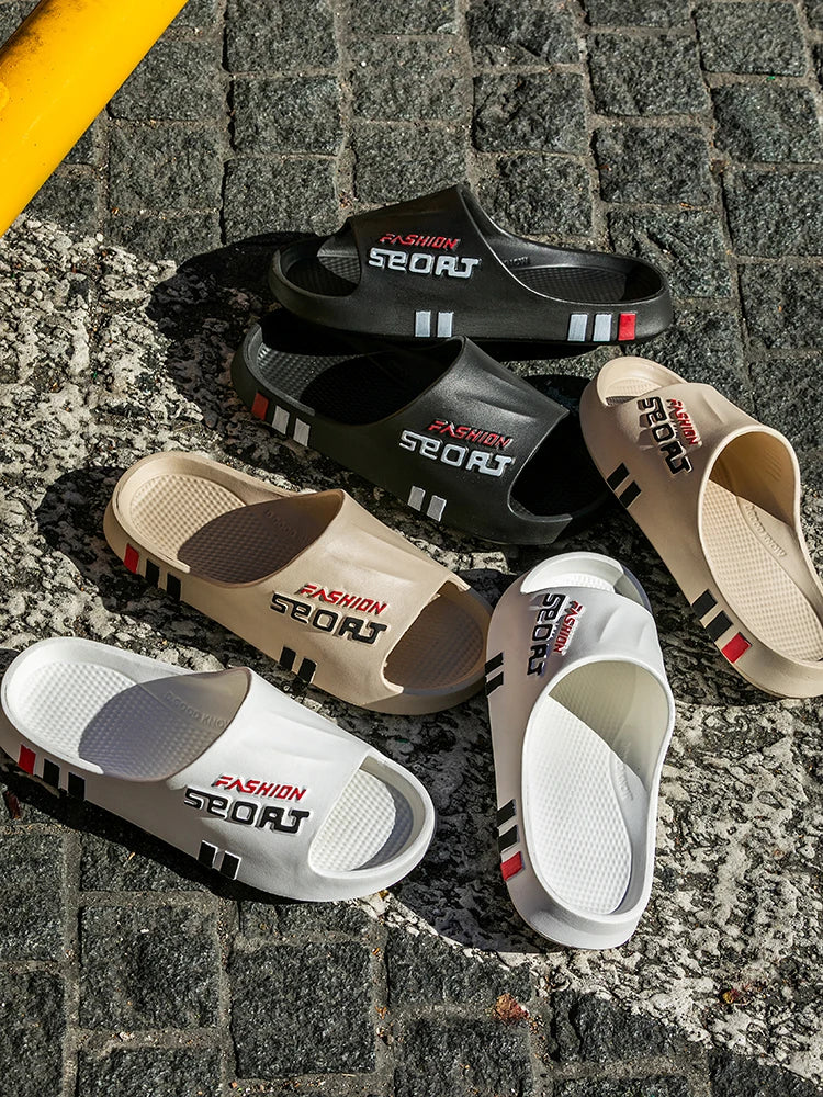 Summer Men Sport Style Slippers Soft Sole Bathroom Anti-slip Outdoor Wear-resistant Beach Fashion Leisure Flat Home Shoes Couple