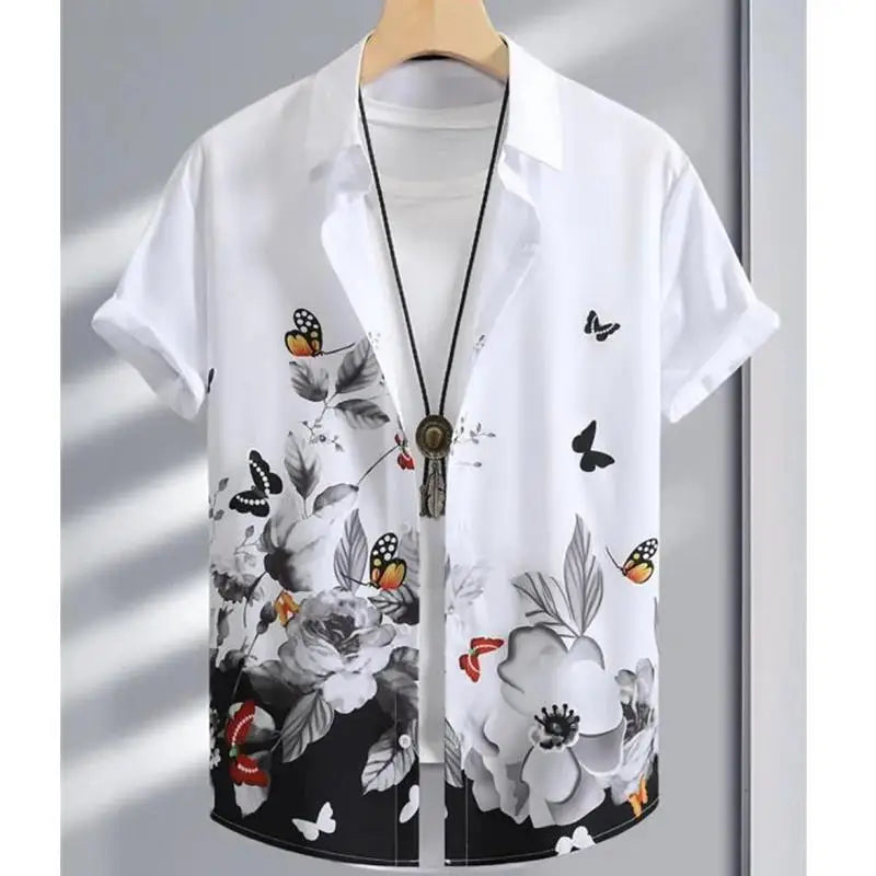 Fashion Shirt for Men 3d Ink Painting Prints Men'S Clothing Daily Casual Short Sleeve Beach Party Sweatshirt Street Hawaii Shirt