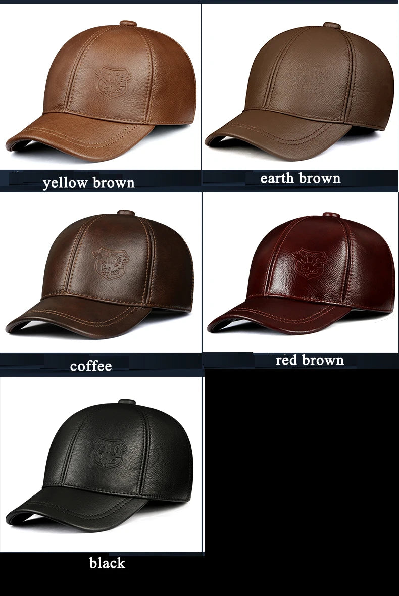 Warm Hat Man 2024 Winter Genuine Leather Baseball Caps Male Casual Cowhide Belt Ear Protect Sport Hockey Hunt Flight Casquette