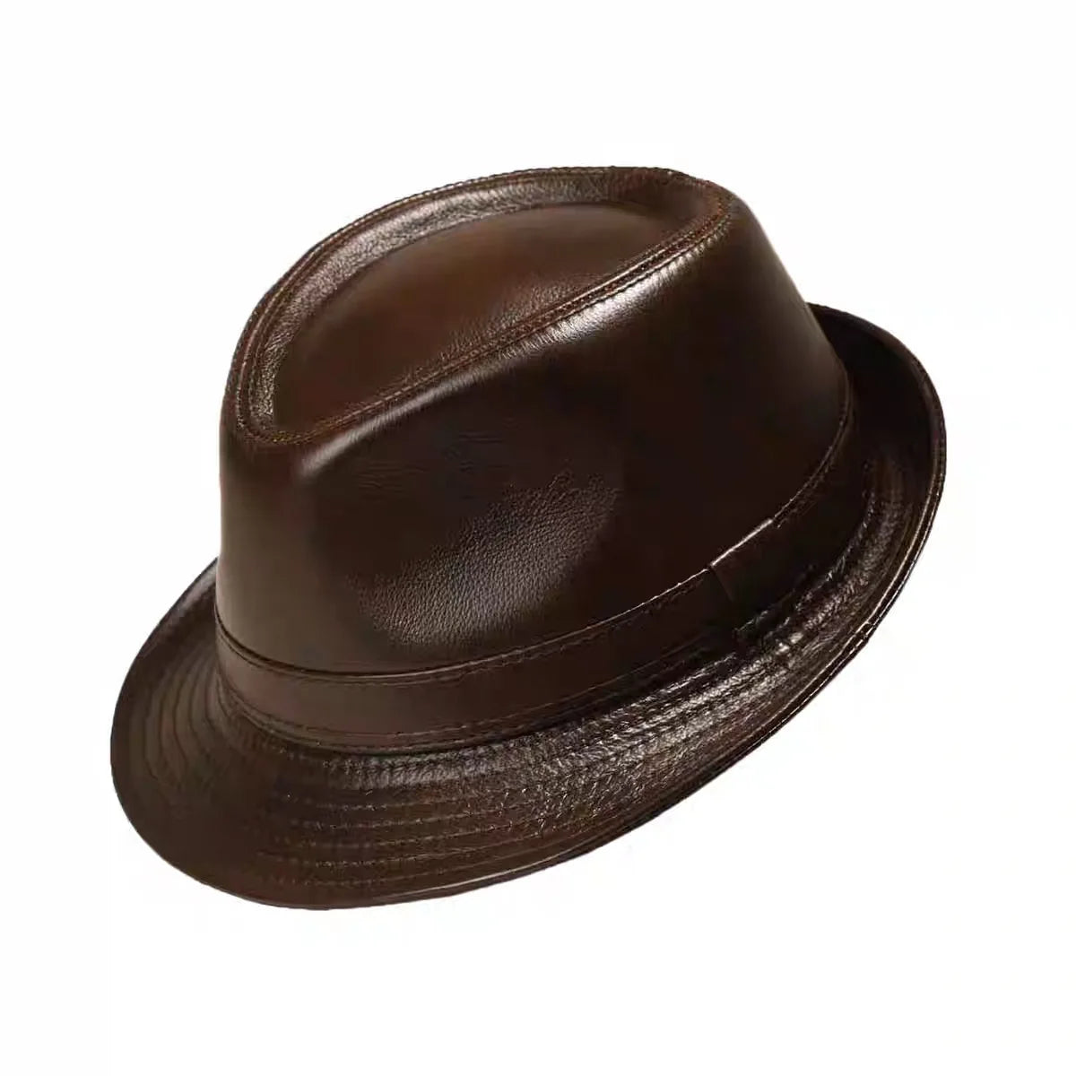 Genuine Leather Cowhide Formal Hat Gentleman Cowhide Short Brim Black/Brown Top Hat Male Shows Gentleman Air Vent Fedora