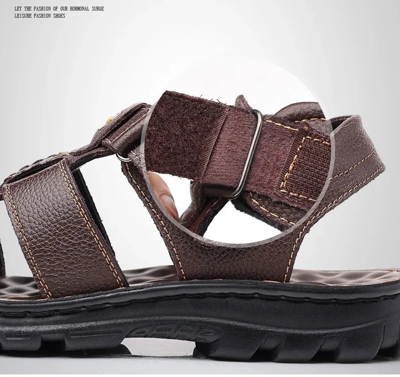 Genuine Leather Men Sandals High Quality Causal Shoes for Men Outdoor Non-slip Beach Shoes Fashion Designer Cowhide Men Slippers