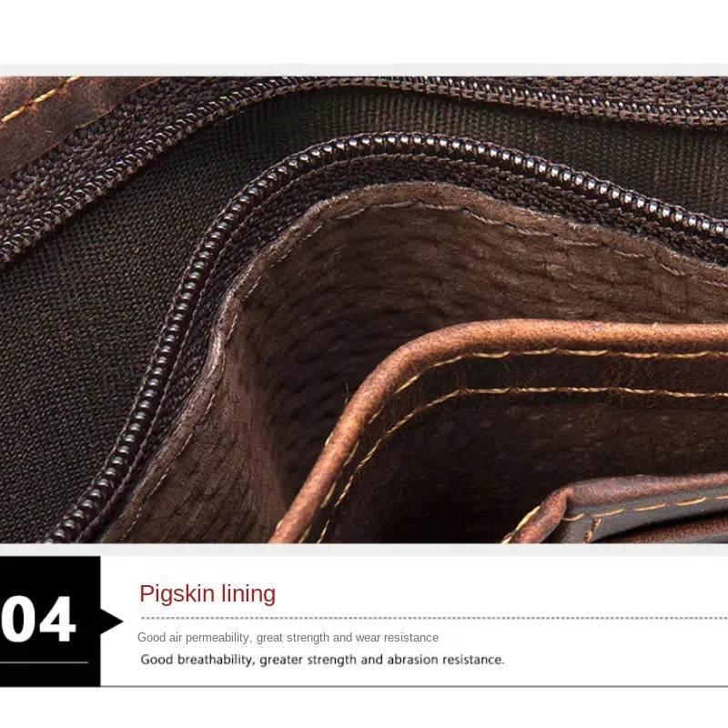 Men's Crazy Horse Leather Short Wallet Genuine Leather Buckle Wallet Vintage Top Layer Cowhide Card Holder Multi-Card  Wallet