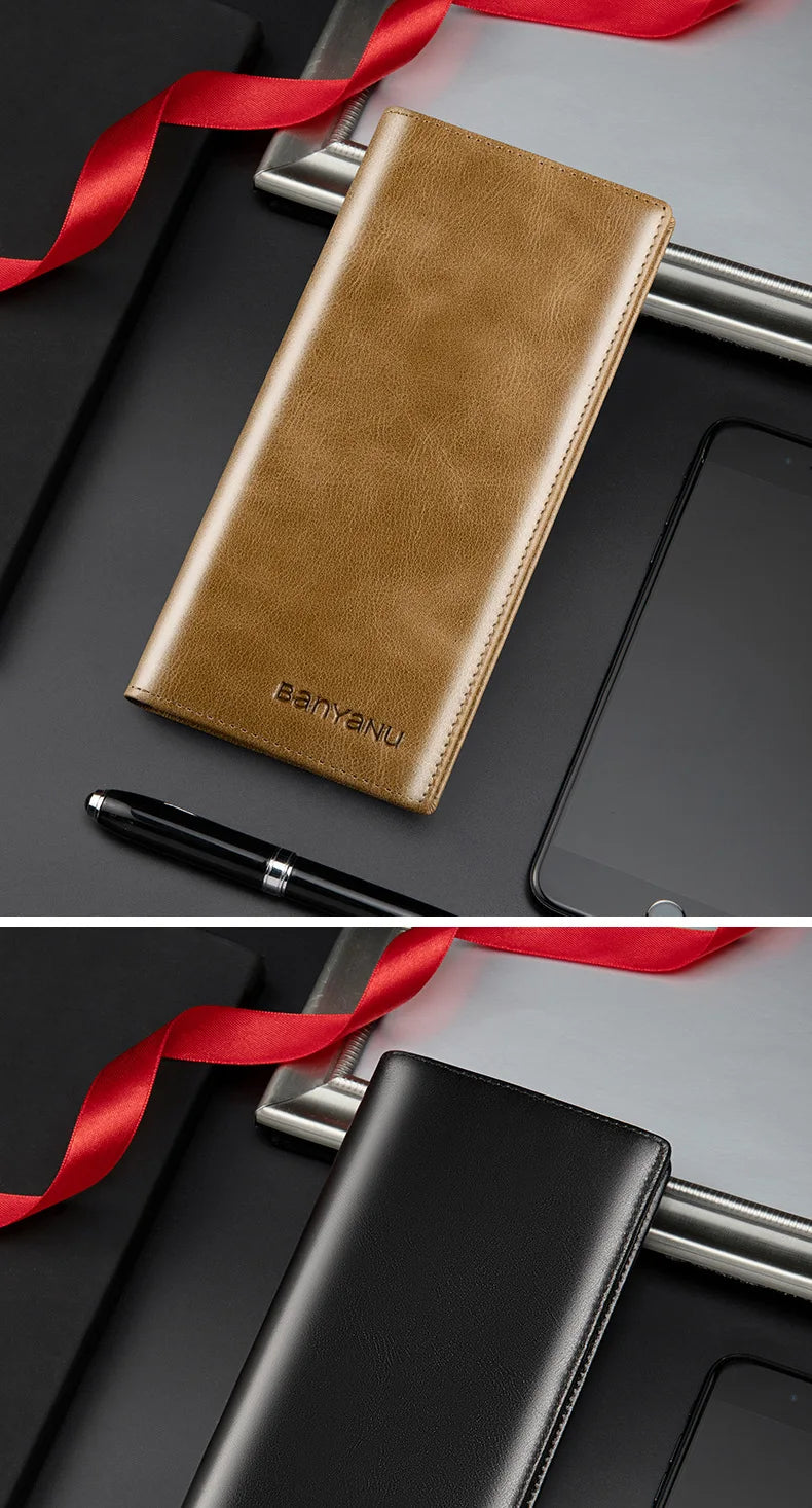 Banyanu Leather Factory Wallet Men's Long Leather Ultra Thin Anti theft Brushed Leather Wallet with Zipper Leather Wallet