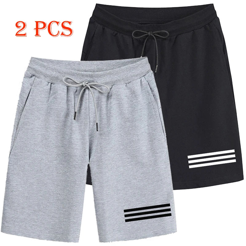 2 Pcs Mens Shorts Trend Print Jogging Short Trouser Casual Fitness Sports Man Shorts Hot Sales Breathe Knee Shorts Summer Travel