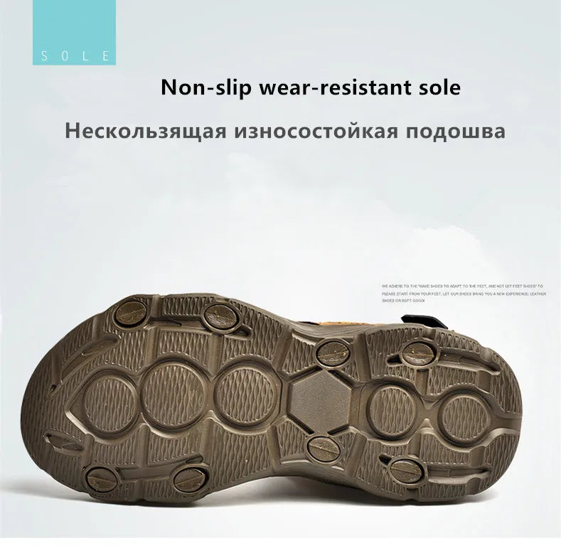 New Summer Men Genuine Leather Sandals Classic Casual Shoes Men Outdoor Beach Sandals Roman Summer Men's Water Shoes Size 38-46