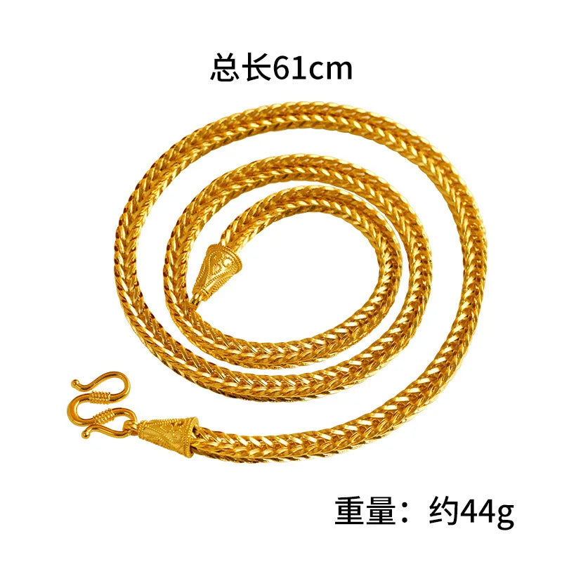Luxury 24K 9999 Pure Gold real gold Fortune 60cm Chain Men's Necklace Square Snake Bone Bracelet Large
