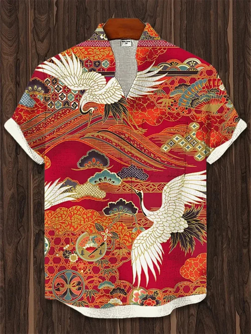 Men's Hawaiian Stand up Collar Printed Linen Shirt Casual Vacation Outdoor Breathable Loose plus Size Top