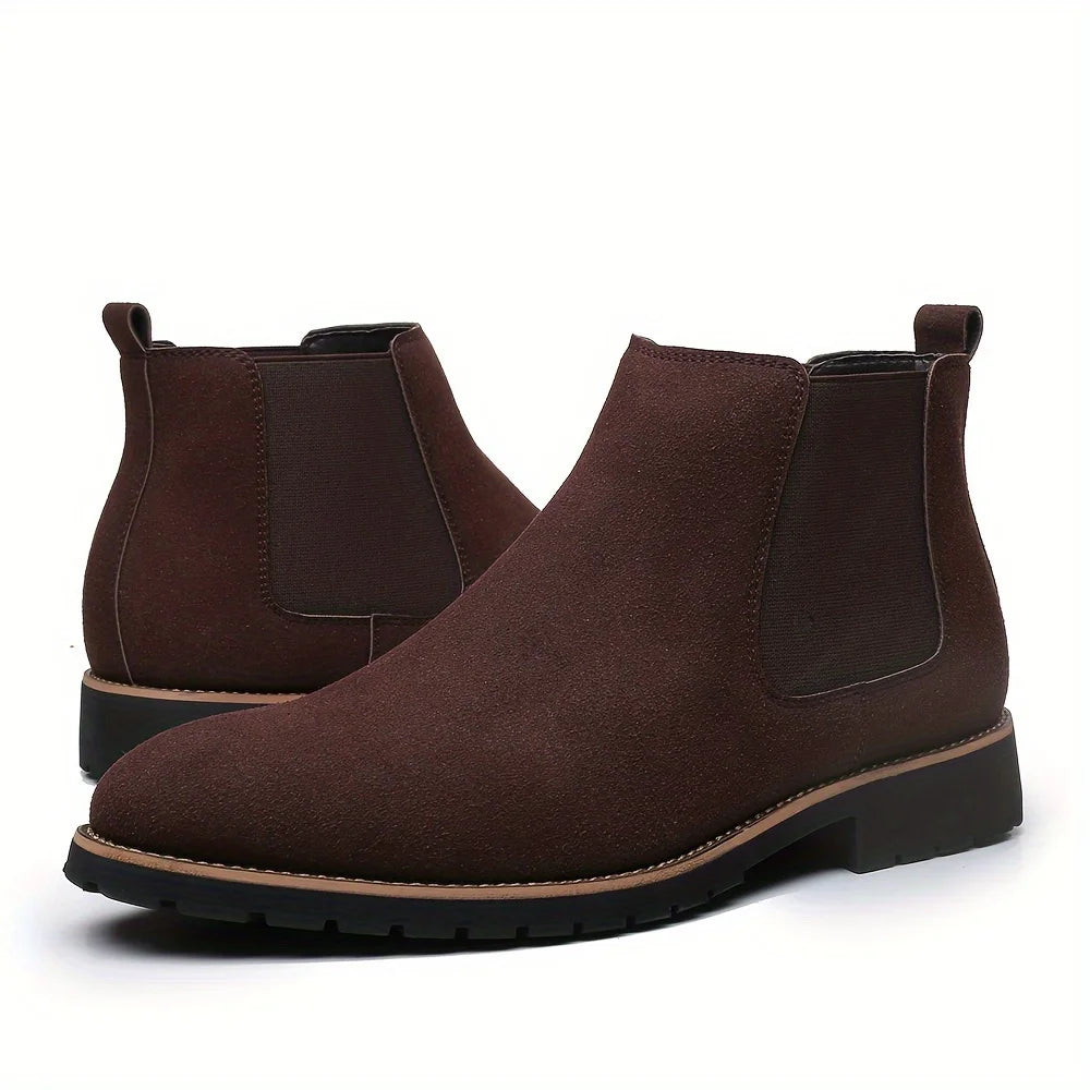 Men's Round Toe Mid-Top Boots, Fashionable Frosted Chelsea Boots, Slip-On Casual Boots