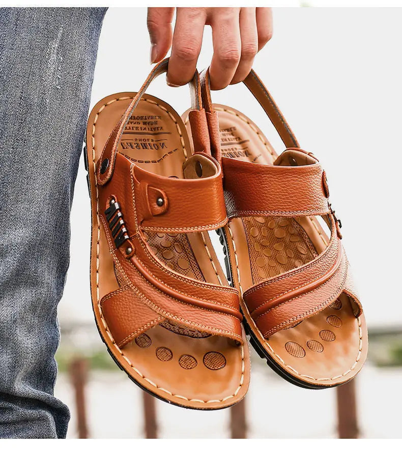 Men's Sandals Fashion Casual Leather Sandals Outdoor Non Slip Trekking Sandalias Summer New Beach Shoes for Man Designer Slipper