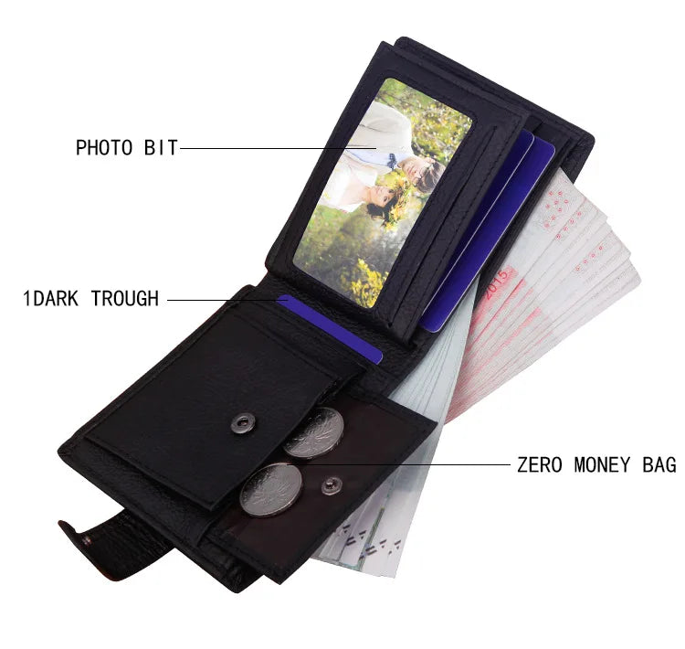 Genuine Leather Men Wallets Classic Free Engraving Name Zipper Purse Man Card Horder Famous Brand Quality Male Wallet For Boy